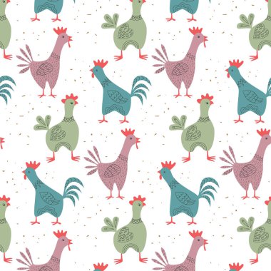 Çizgi film Horozları ile Seamless Modeli arka plan.