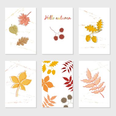 Çizgi film sonbahar yaprakları ile kart dizisini.