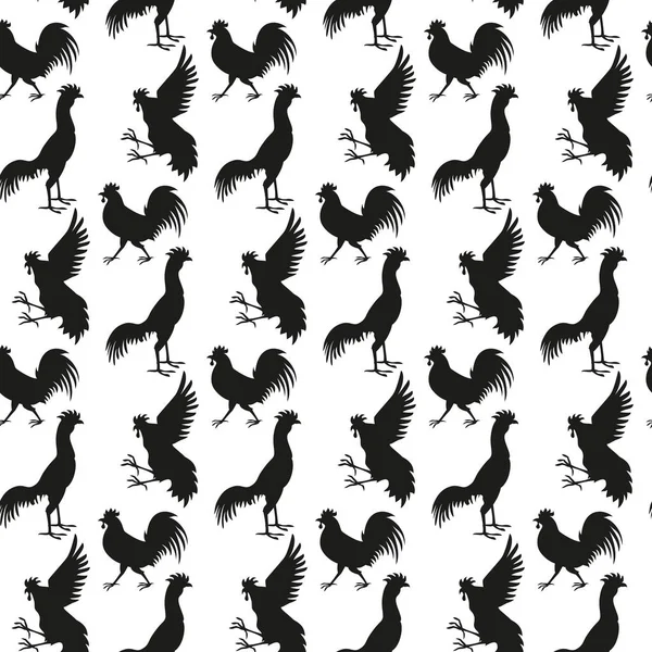 Fondo de patrón sin costuras con gallos negros . — Vector de stock