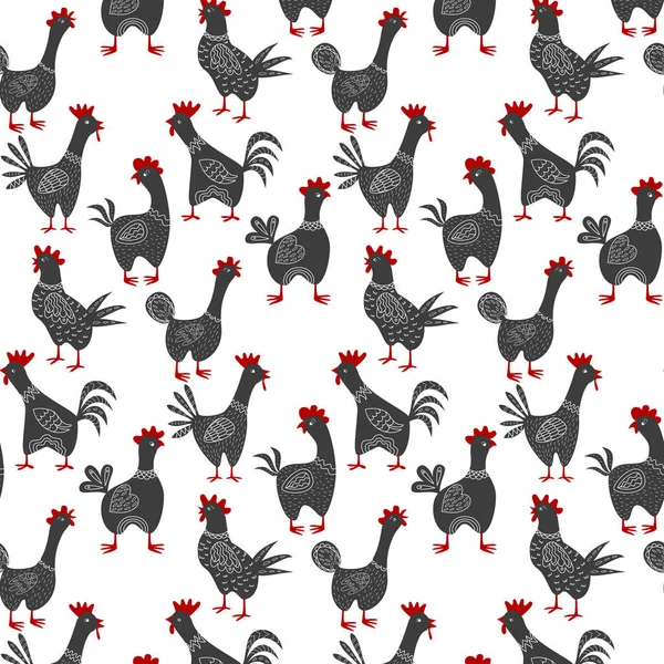 Seamless pattern background with cartoon roosters. — Stock Vector