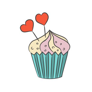 Beyaz arka plan üzerinde yürekleri cupcake.
