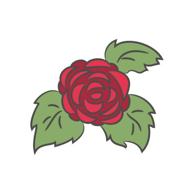 Tasarımınız için beyaz zemin üzerine karikatür gül simgesi. 