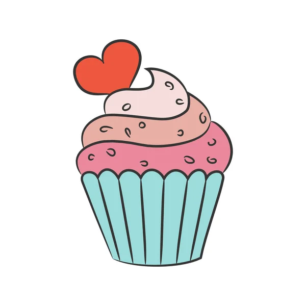 Cupcake szívvel a fehér háttér. — Stock Vector