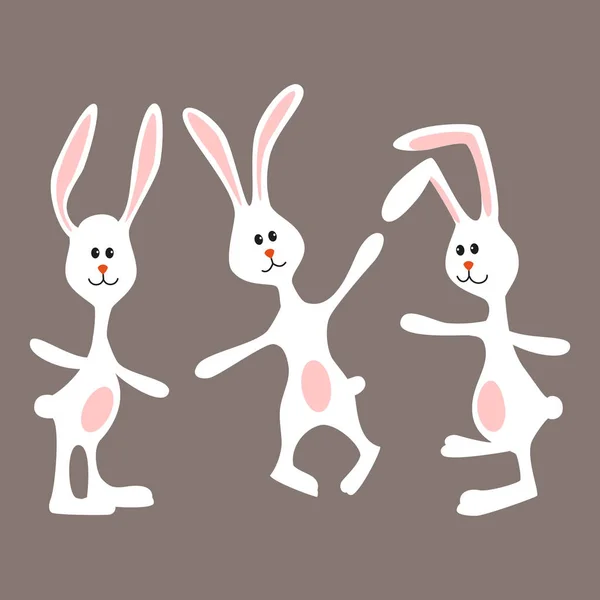 Set of cartoon rabbits on the gray background. — Stock Vector