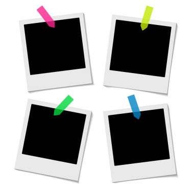 Retro fotoğraf çerçeveleri ile beyaz zemin üzerine çıkartmalar kümesi.