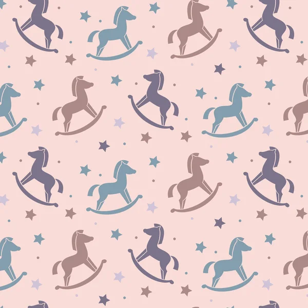 无缝模式与马和粉红色的背景上的星星. — 图库矢量图片
