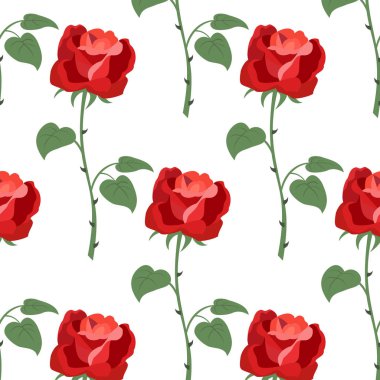 Beyaz zemin üzerine gül ile Seamless Modeli.