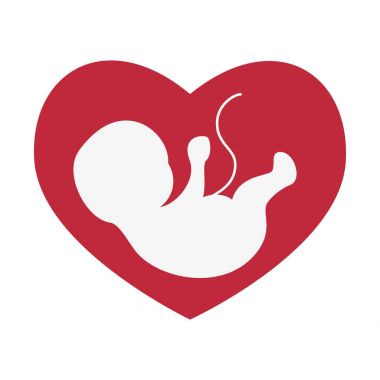 Ultrasonografi bebek simgesi kalp arka plan üzerinde. 