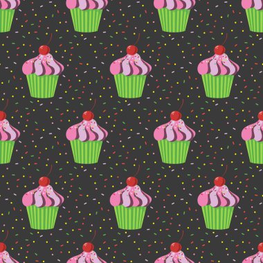 Kekler siyah arka plan üzerine Dikişsiz desen. 