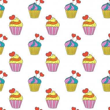 Beyaz arka plan üzerinde kekler seamless modeli.