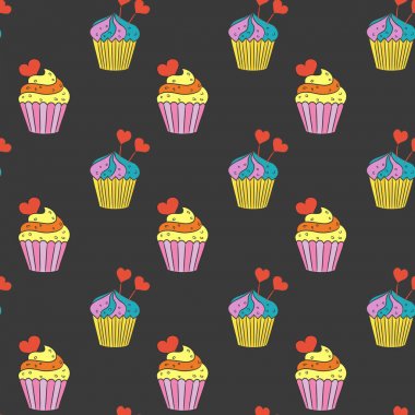 Kekler siyah arka plan üzerine Dikişsiz desen.