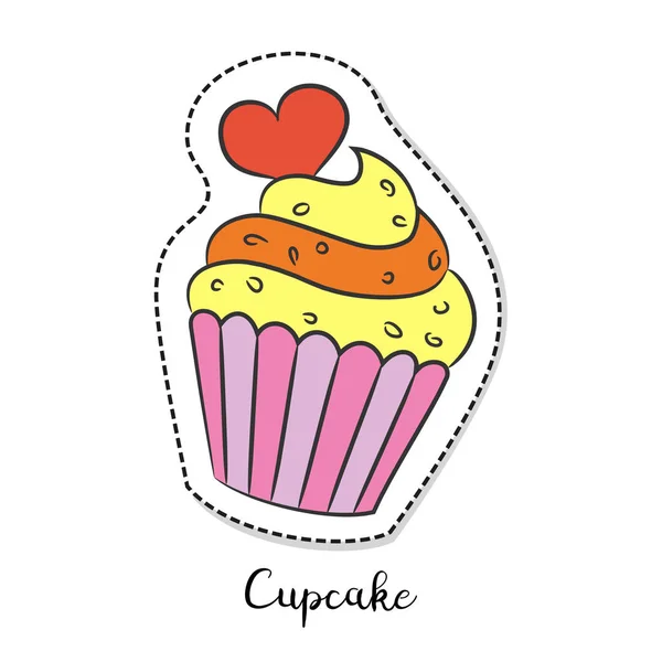 Cartoon-Sticker mit Cupcake auf weißem Hintergrund. — Stockvektor
