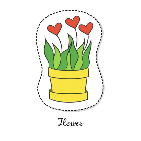 Cartoon sticker met bloemen op witte achtergrond. — Stockvector