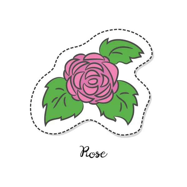 Cartoon sticker with rose on white background. — Stock Vector
