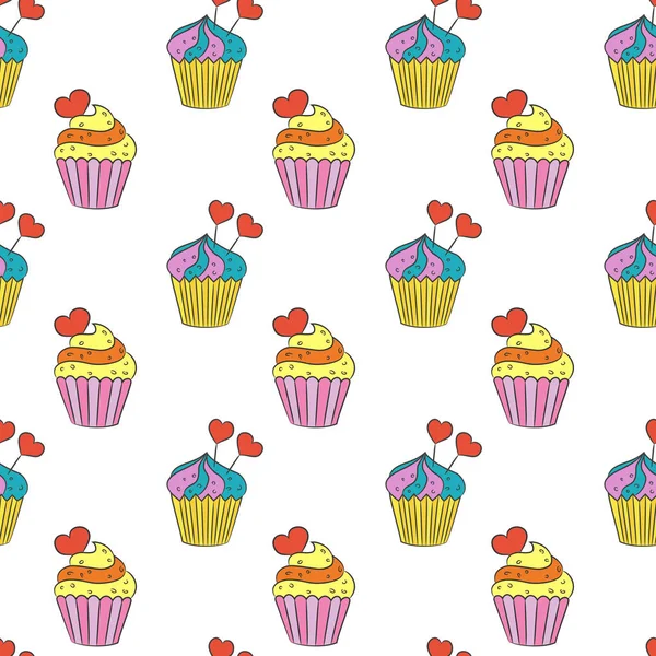 Patrón sin costuras con cupcakes en el fondo blanco . — Vector de stock