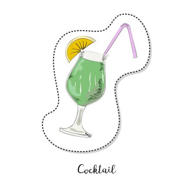 Beyaz arka plan üzerinde alkollü kokteyl ile çizgi film etiketi.