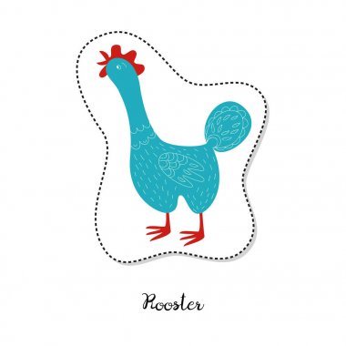 Beyaz arka plan üzerinde horoz ile çizgi film etiket. 