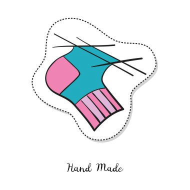 Beyaz arka plan üzerinde dikiş ile çizgi film etiket. 