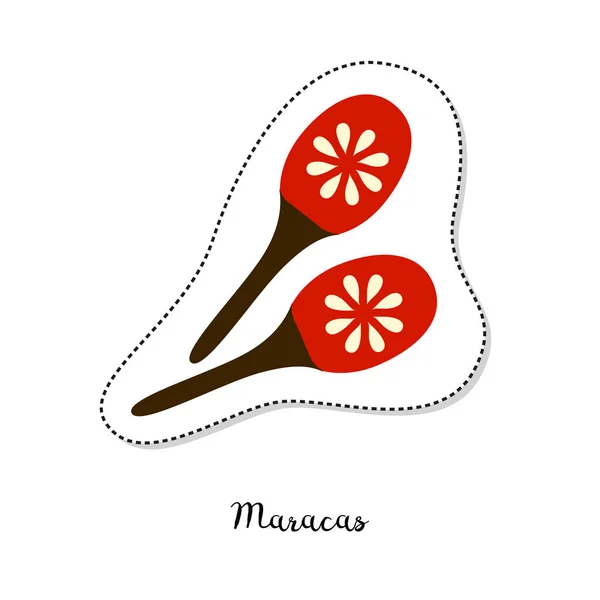 Cartoon-Sticker mit Maracas auf weißem Hintergrund. — Stockvektor