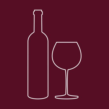 -Bir şişe şarap ve kırmızı zemin üzerine cam. 