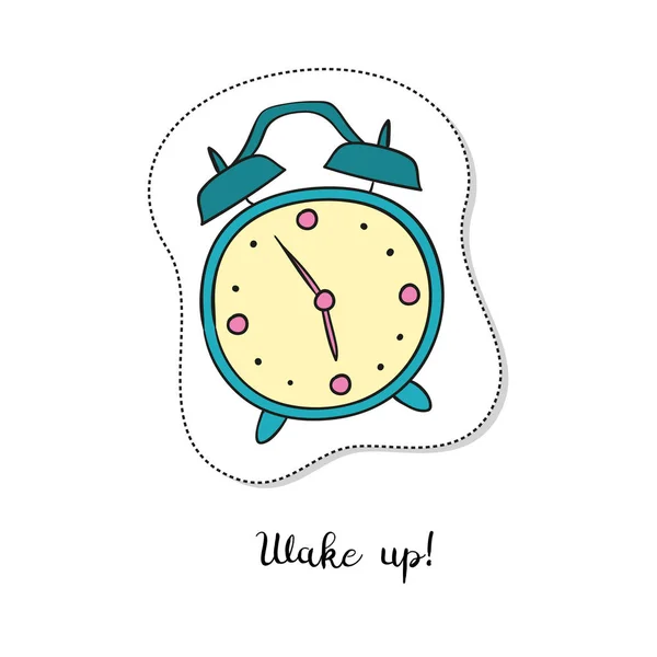 Cartoon klistermärke med väckarklocka på vit bakgrund. — Stock vektor