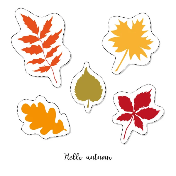 Cartoon-Sticker mit Herbstblättern auf weißem Hintergrund. — Stockvektor