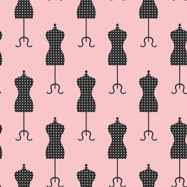 Padrão sem costura com manequins vintage em fundo rosa . —  Vetores de Stock