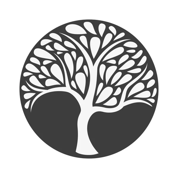 Adorno icono de árbol blanco sobre fondo negro . — Vector de stock