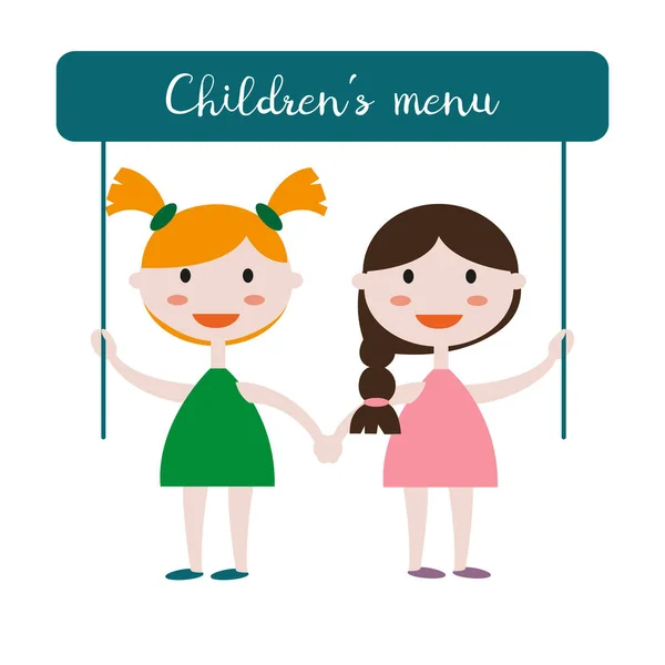 Enfants avec affiche "Menu pour enfants" sur fond blanc . — Image vectorielle