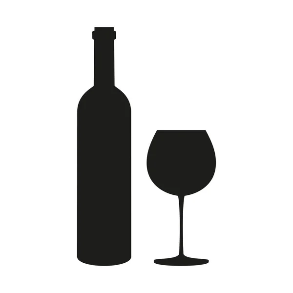 Bottle of wine and glass on white background. — Stock Vector