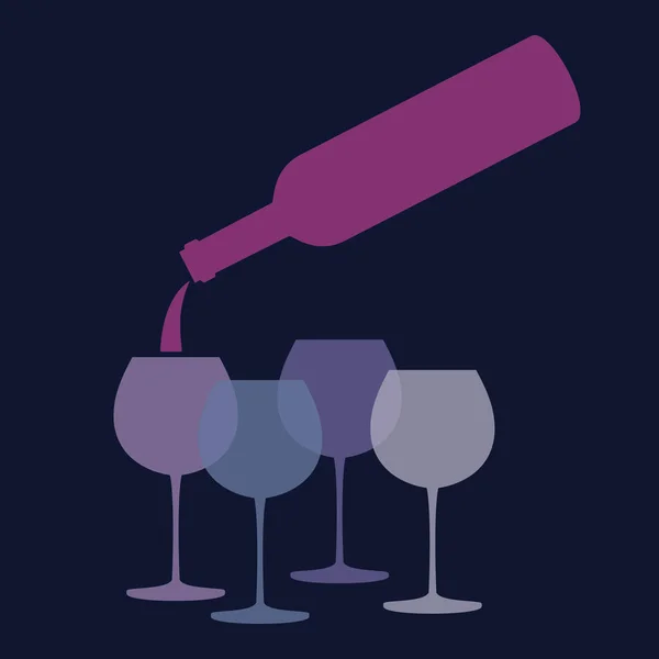 Láhev vína a skleničky na modrém pozadí. Vektor illustrati — Stockový vektor