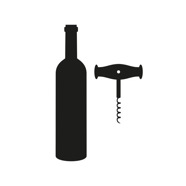 白い背景の上にワインのボトルとコルク栓抜き. — ストックベクタ