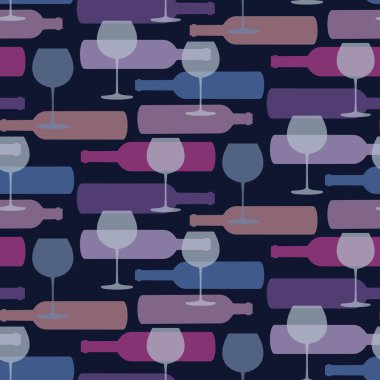 Şişe şarap ve karanlık ba kadehlerin ile Seamless Modeli