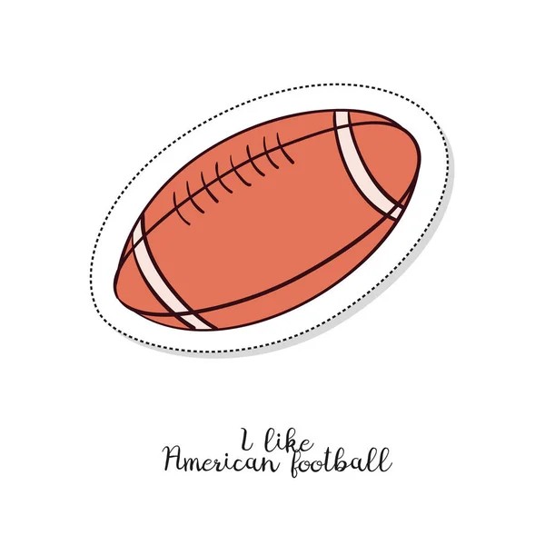 Kreslený nálepka s míčem na americký fotbal na bílém pozadí. — Stockový vektor