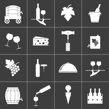 Şarap ilgili simgeler siyah arka plan üzerine ayarla.