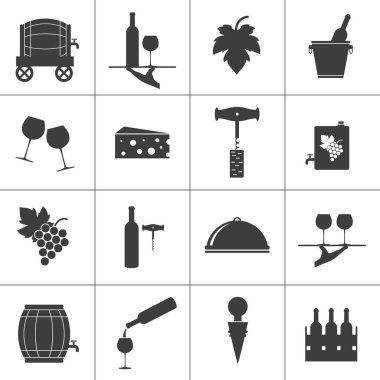 Beyaz arka plan üzerinde şarap ilgili simgeleri ayarla. 