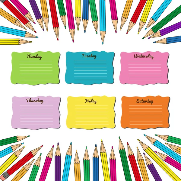 Horaire scolaire avec crayons multicolores . — Image vectorielle