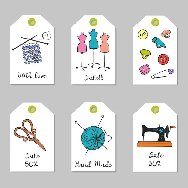 Conjunto de etiquetas com ícones feitos à mão . —  Vetores de Stock