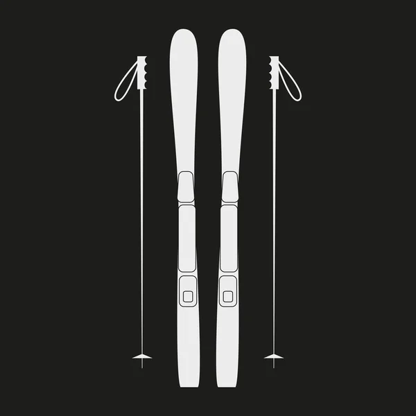 White ski icon on black background. — Stock Vector