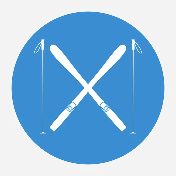 Icono de esquí blanco sobre fondo azul . — Vector de stock