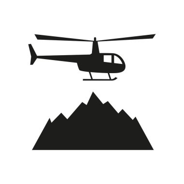 Heliskiing flat icon with helicopter and mountains. clipart