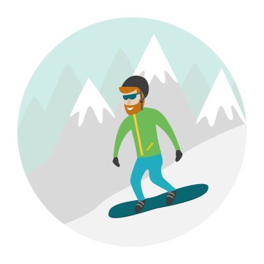 Ski resort illüstrasyon snowboard ve dağ.