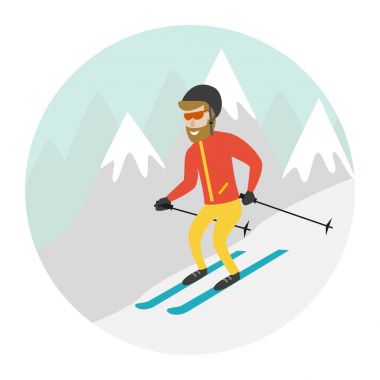 Ski resort illüstrasyon kayakçı ve dağ.