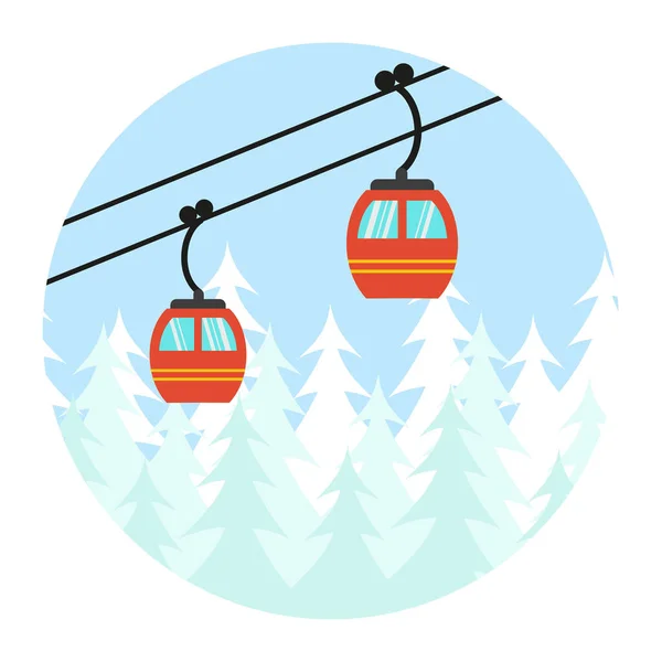 Ikon angkat kabel ski dan olahraga musim dingin Ski . - Stok Vektor