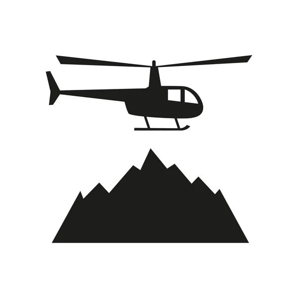 Membantu ikon datar dengan helikopter dan pegunungan . - Stok Vektor