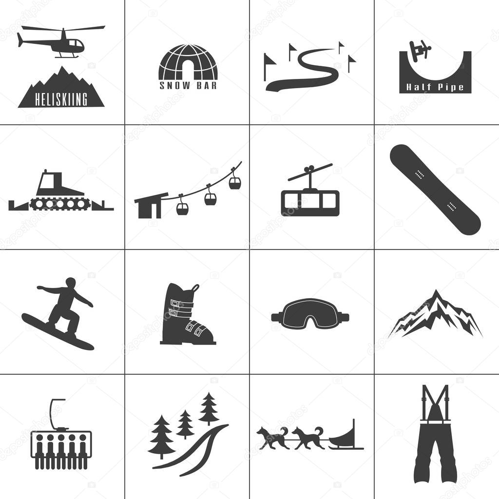 Set of icons for ski and winter sports.
