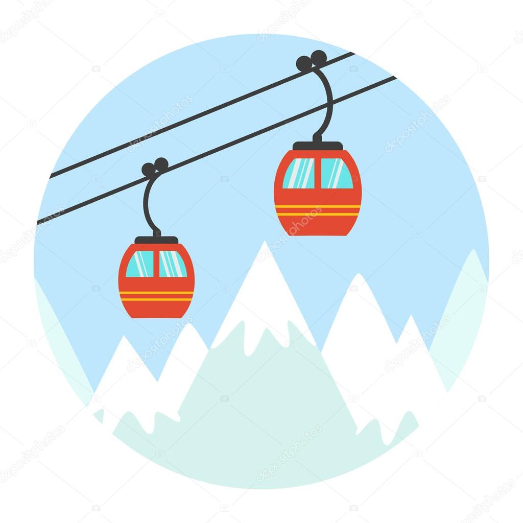 Ski cable lift icon for ski and winter sports. 