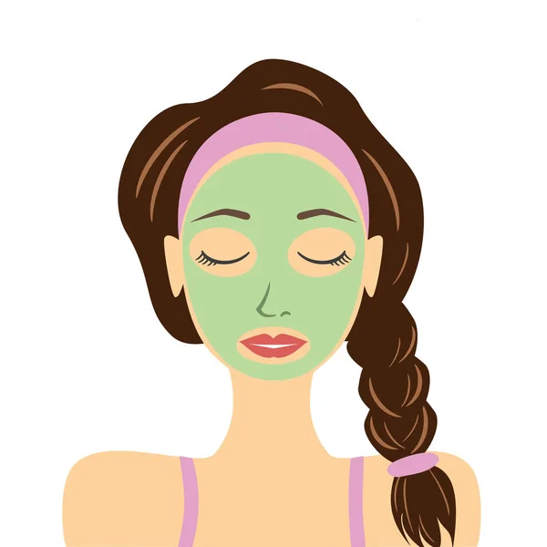 Jonge vrouw met cosmetische masker. — Stockvector