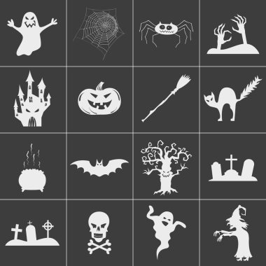 Cadılar Bayramı ürkütücü beyaz siluetleri kümesi. 