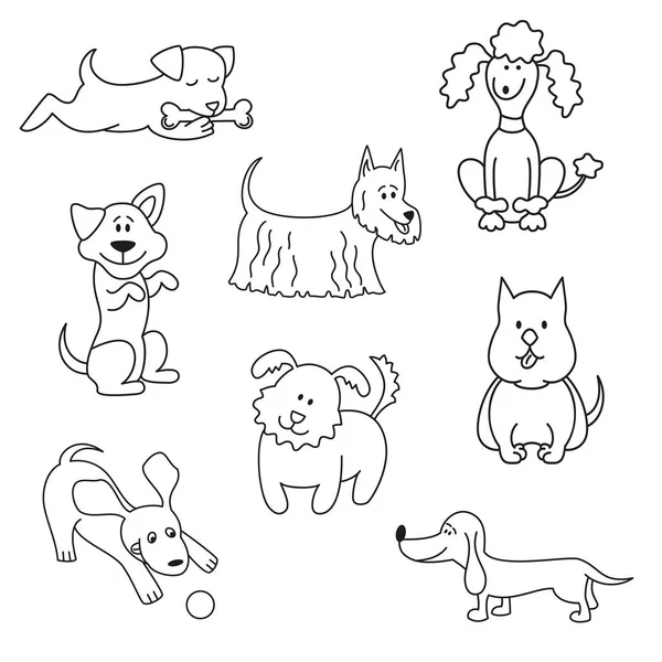 Conjunto de divertidos perros de dibujos animados sobre fondo blanco . — Archivo Imágenes Vectoriales
